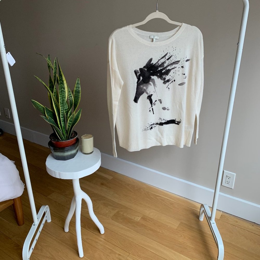 Joie Off-White Horse Watercolor Cashmere Sweater
